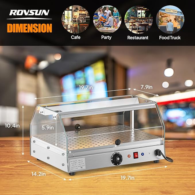 Bonnlo Commercial Food Warmer Display Pizza Warmer, Electric Countertop Food Warmer with LED Acrylic Door Removable Shelves Temp Control, Food Display Warmer for Buffet Restaurant, 120V 300W (1-Tier)