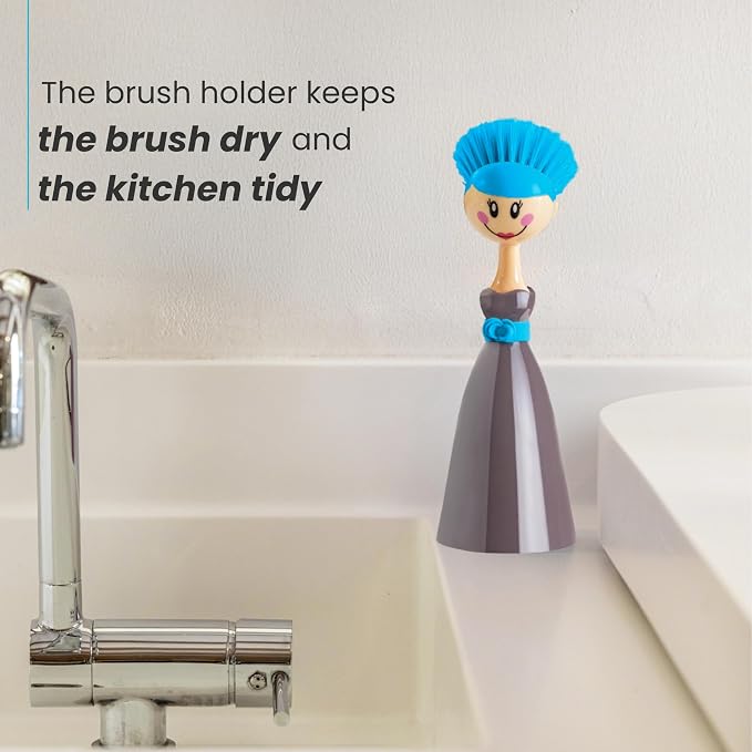Vigar Dolls Dish Brush with Handle and Holder, Kitchen Scrub Brush, Dishwashing - Image 6
