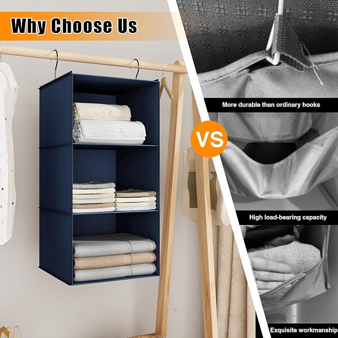 Hanging Closet Organizer 3-Shelf, Oxford Fabric Wardrobe Storage, shoes & - Image 7
