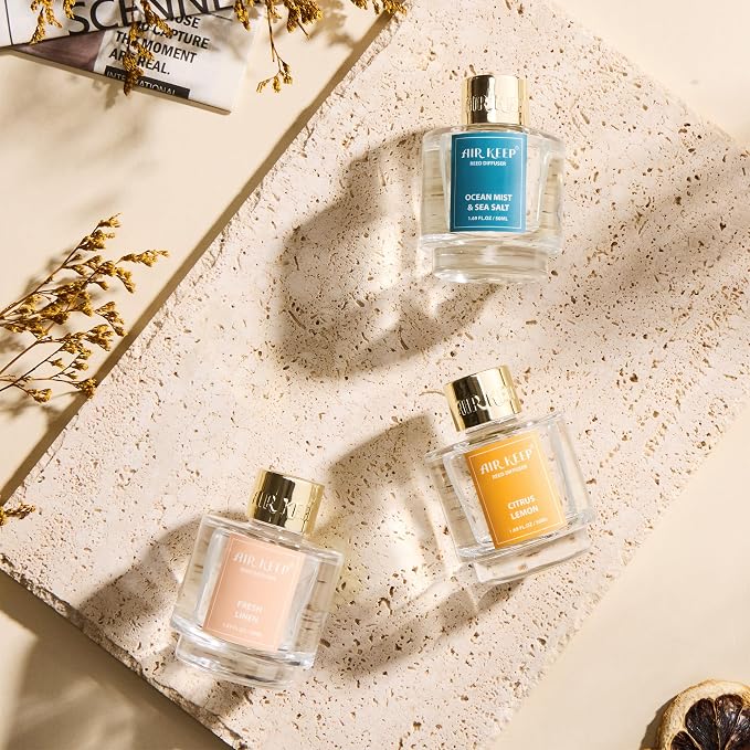 Reed Diffuser Set of 3, Fresh Linen Ocean Mist&Sea Salt Citrus Lemon Oil Reed - Image 2