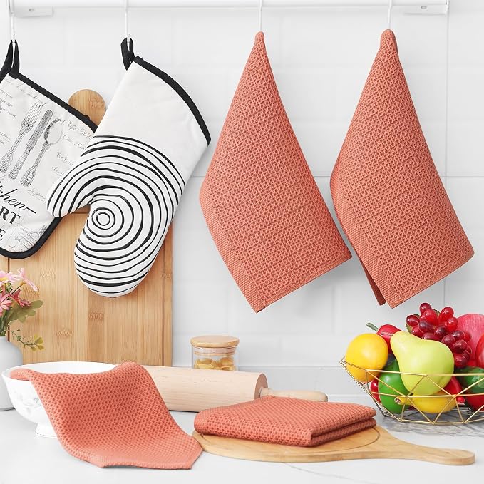 Homaxy 100% Cotton Waffle Weave Kitchen Dish Cloths 8-Pack, Coral | 12 x 12 - Image 6