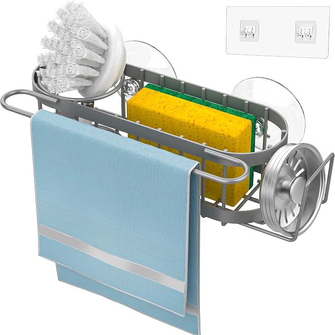 Cisily Kitchen Sink Caddy Sponge Holder in The Sink, Stainless Steel Kitchen - Image 2