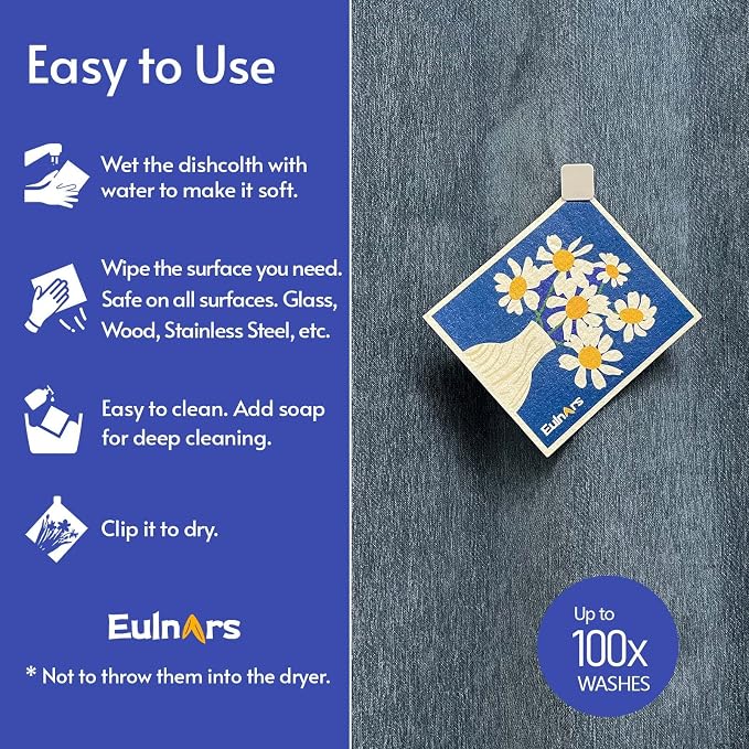 Eulnars Swedish Dishcloths for Kitchen, 8 Pack Reusable Paper Towels - Image 6