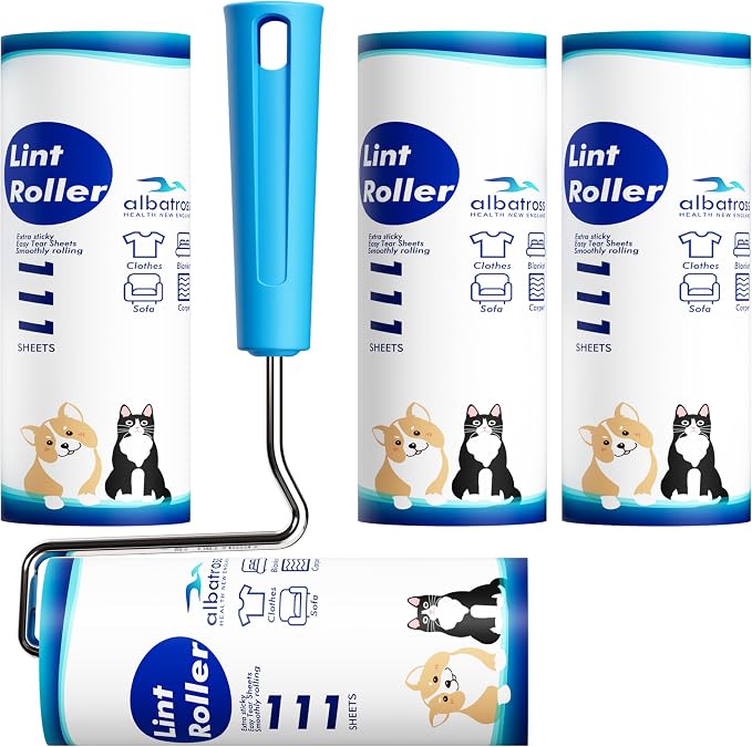 Large Surface Extra Sticky Lint Roller 6.3'', 444 Sheets Long Handle Pet Hair by AlbatrossHealthNewEngland