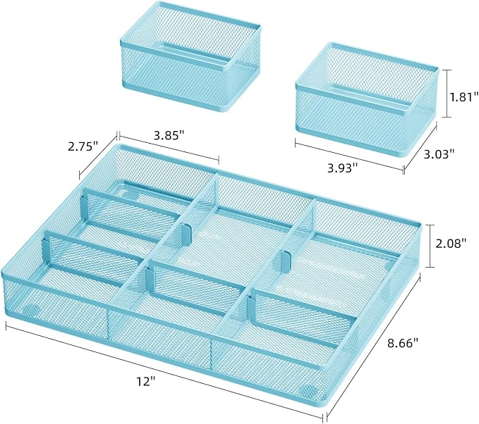 Marbrasse Mesh Desk Drawer Organizer Tray 3 Packs, 9 Adjustable Compartments - Image 3