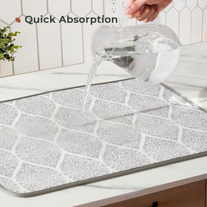 FRESHMINT Dish Drying Mats 2 Pack, Modern Medallion | Quick Dry, Ultra Absorbent - Image 4