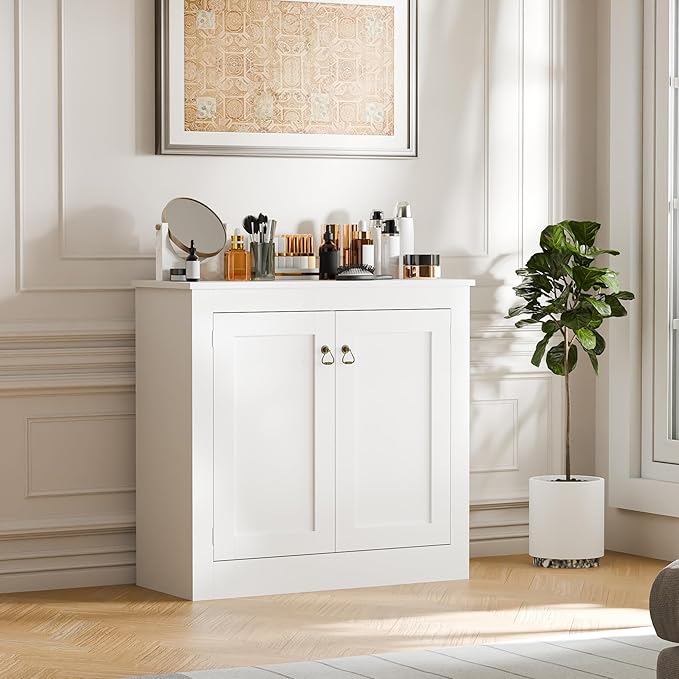 Cozy Castle Buffet Cabinet with Storage - Kitchen Storage Cabinet Wood Console Table Coffee Bar Accent Cabinets for Living Room Dining Room Entryway White 31.5" W