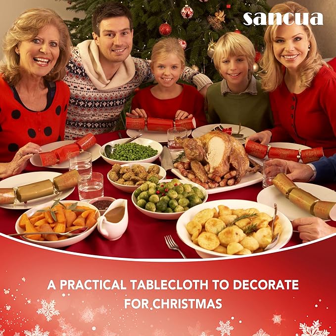 sancua 2 Pack Round Tablecloth 60 Inch Red, Stain and Wrinkle Resistant Table Cloth - Washable Polyester Table Cover for Dining Tables, Buffet Parties and Camping