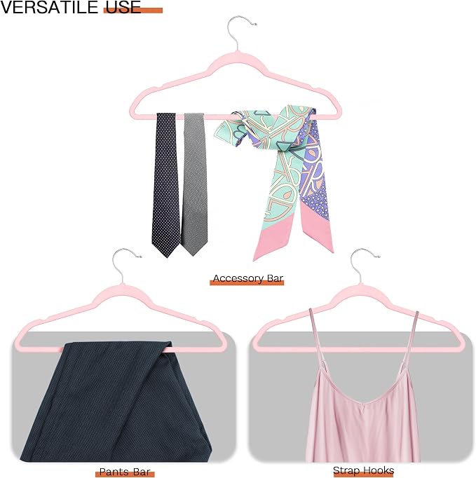 Pink Velvet Hangers 20 Pack, Slim Space Saving Suit Hangers - Image 6