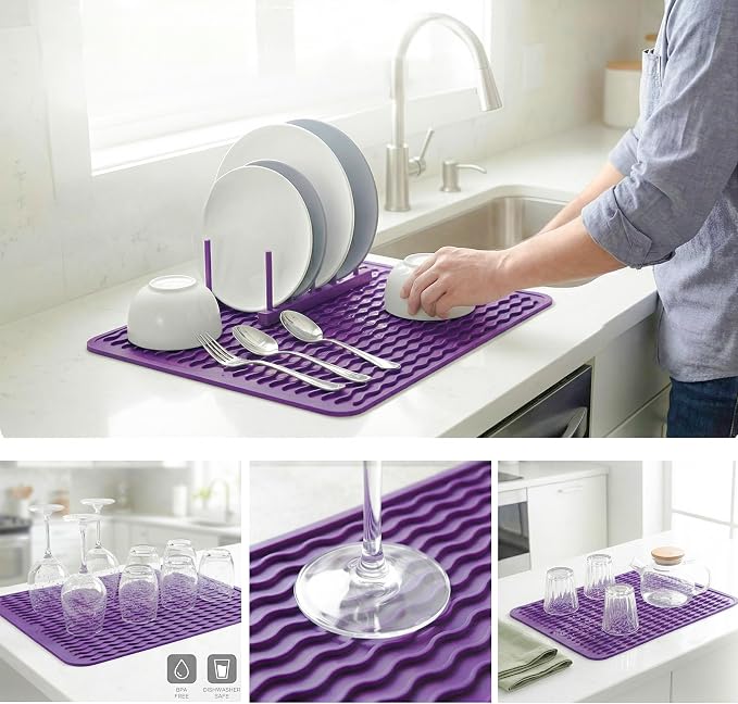 MicoYang Silicone Dish Drying Mat — Quick-Dry Ridges Counter & Sink Pad - Image 4