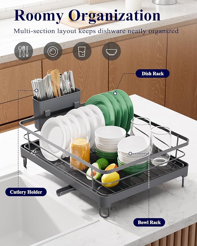 Kitsure Dish Drying Rack for Kitchen Counter, 12.7''W x 16.7''L, Cutlery Holder - Image 2