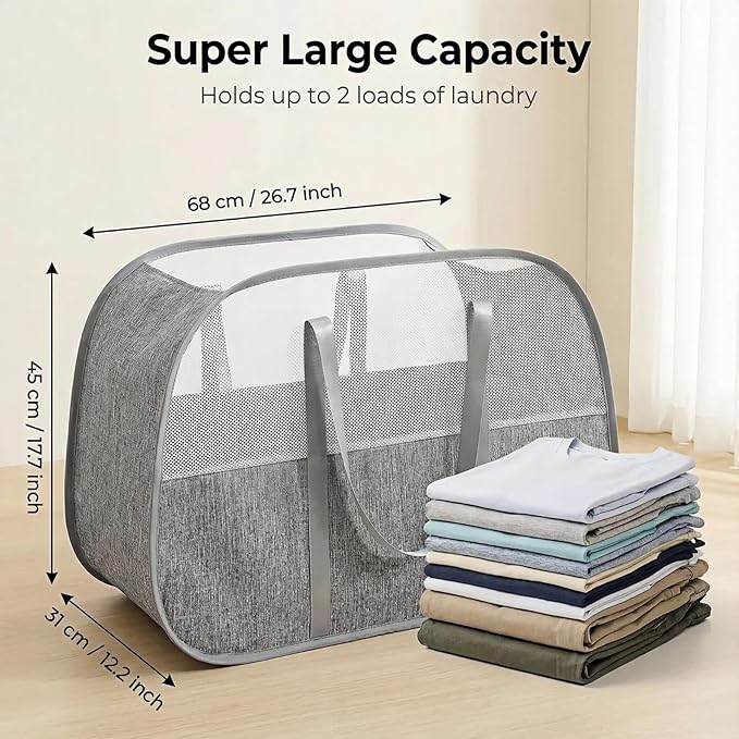 95L Collapsible Laundry Basket, Dirty Clothes Hamper | Foldable Laundry Hamper - Image 4