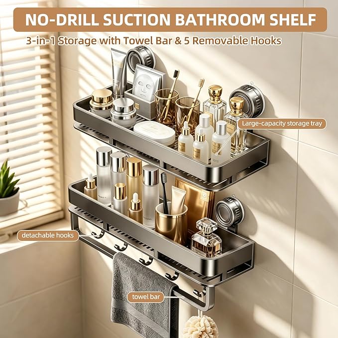 Suction Cup Shower Caddy, No Drilling, Rectangular - Image 2