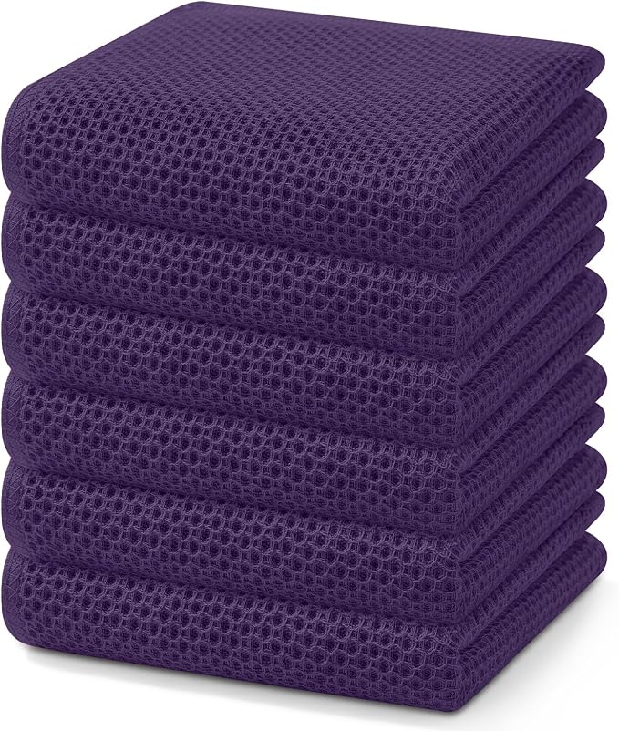Homaxy 100% Cotton Waffle Weave Kitchen Dish Towels 6-Pack, Eggplant | 13 x 28 by Homaxy