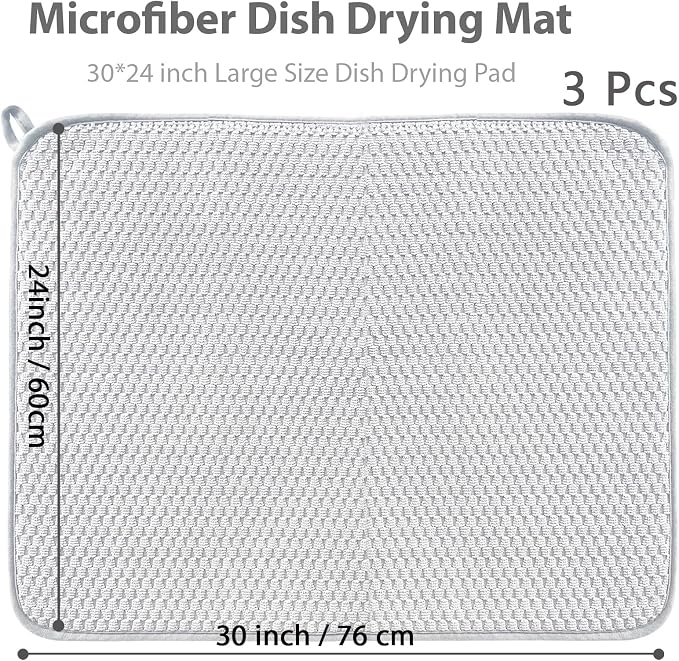 3 Pcs Extra Large Size Dish Drying Mat, Absorbent Microfiber Dishes Drainer Mats - Image 2
