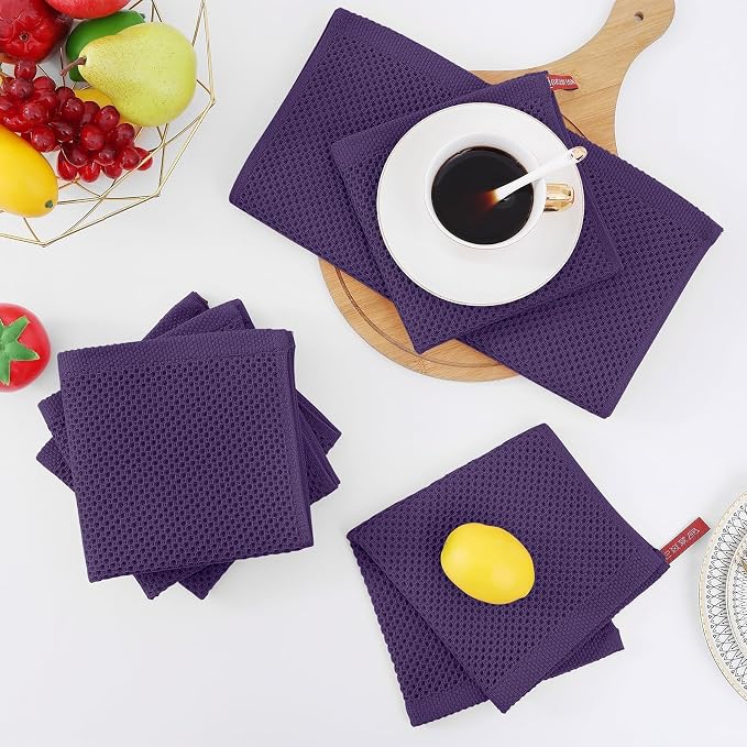 Homaxy 100% Cotton Waffle Weave Kitchen Dish Cloths 18-Pack, Eggplant | 12 x 12 - Image 7
