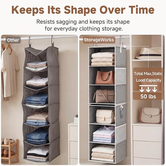 StorageWorks 6-Shelf Closet Organizers, Two 3-Shelf Separable Hanging Shelves - Image 5