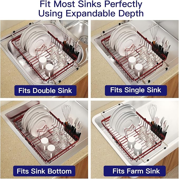 Red Dish Drying Rack Over The Sink - Image 4