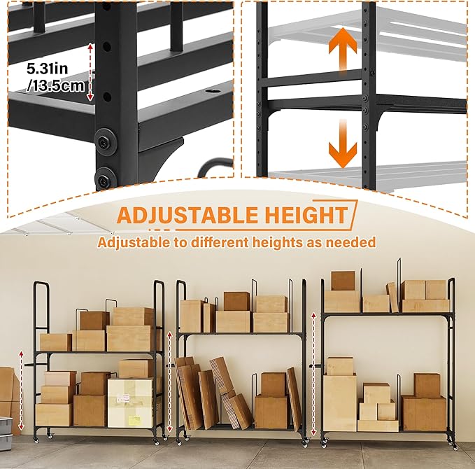2-Tier Carton Stand, Metal Cardboard Box Organizer, Rolling Cardboard Box Stand, Heavy Duty Carton Storage Cart with Dividers, Shipping Boxes Cart with Wheels for Commercial Home Supermarket Warehouse