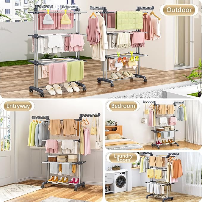 Upgraded 4-Tier Clothes Drying Rack, Drying Rack Clothing - Image 5