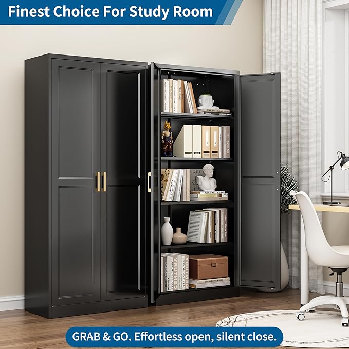 71" Kitchen Pantry Storage Cabinet,Black Tall Storage Cabinet With Doors and Shelves,Metal Food Pantry Cabinets for Kitchen Storage,Freestanding Cupboard for Dining Living Room,Assemble Required