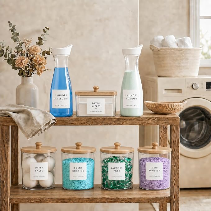Laundry Room Organization Set, 5 Laundry Containers, 2 detergent dispenser - Image 2