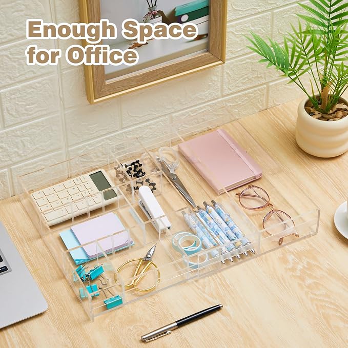 Briwooody Clear Acrylic Drawer Organizer Expandable, 9 Compartments, Small | - Image 3