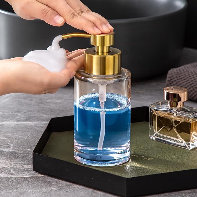 Enra Gold Foaming Soap Dispenser, Thick Glass Bathroom Hand Soap Dispenser | - Image 5