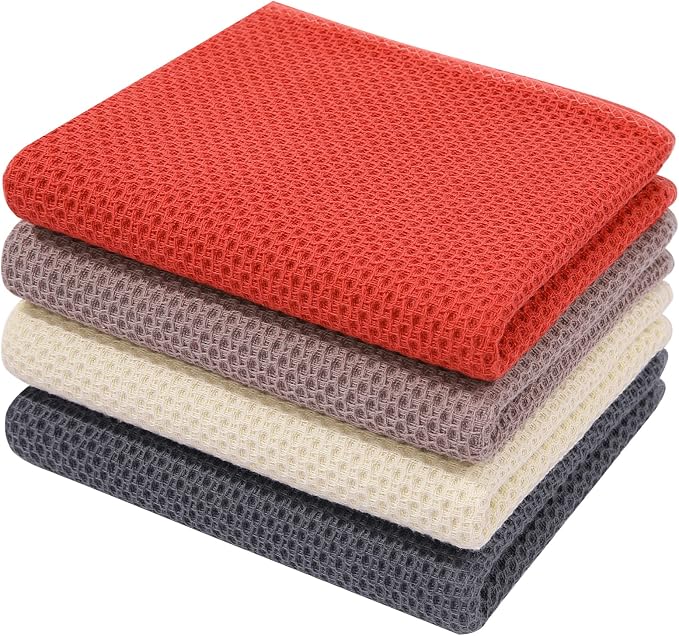 Homaxy 100% Cotton Waffle Weave Kitchen Dish Towels 4-Pack, Ultra Soft by Homaxy