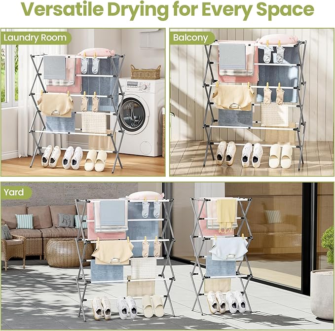 Oversized Clothes Drying Rack, 45.28" H × 14.57" D | Foldable & Extendable - Image 7