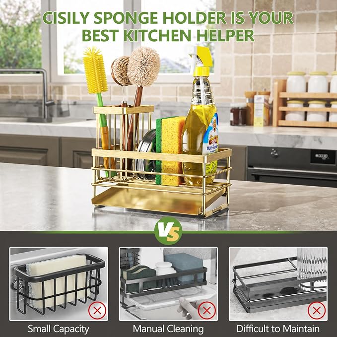Cisily Gold Sink Caddy Sponge Holder - Image 4