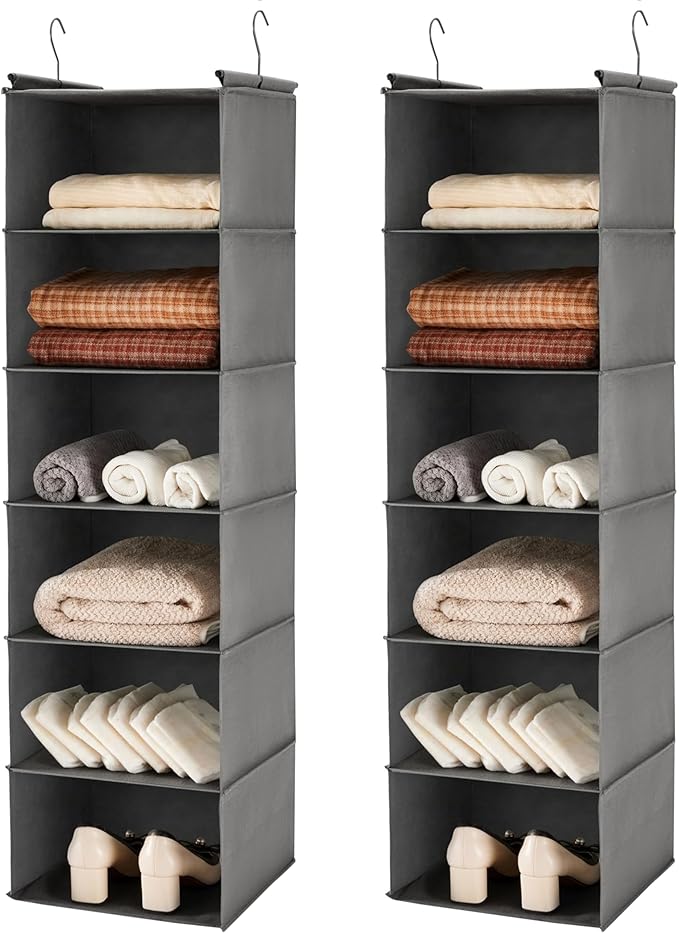 MAX Houser 6 Tier Shelf Hanging Closet Organizer, 2 Pack, foldable lightweight by MAXHouser