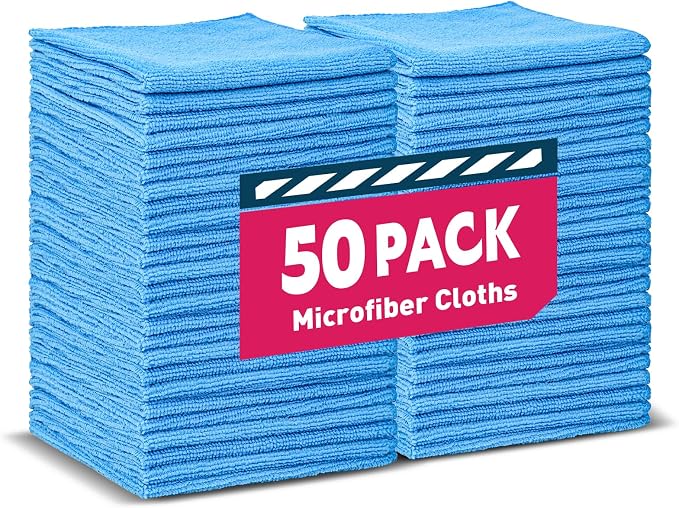 TEAWOO Blue Microfiber Towels Bulk-50 Pack, Cleaning Cloths | Microfiber Towels by TEAWOO
