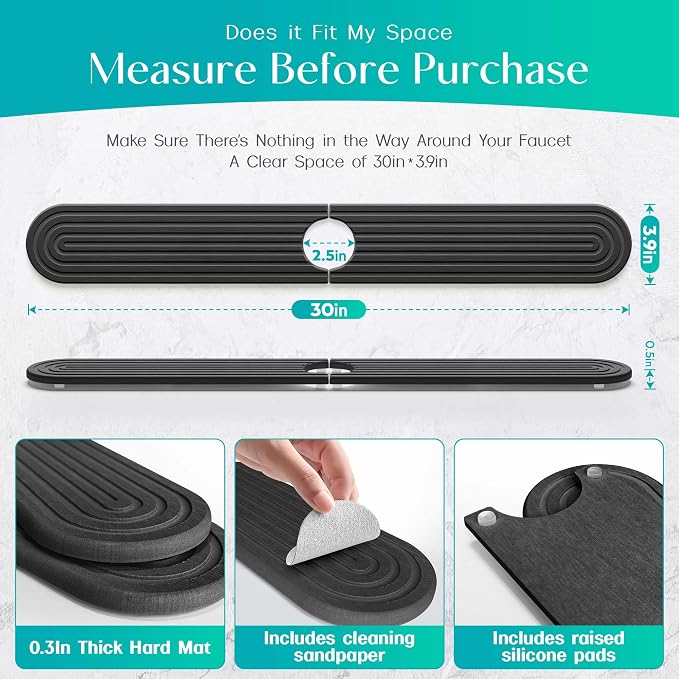 Stone Faucet Mat for Kitchen Sink – Diatomite Fast-Drying Stone Tray, Faucet - Image 3