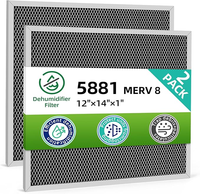 5881 Washable Filter MERV 8 Compatible with AprilAire Whole-House Dehumidifiers Models E100 E080 and Dehumidifying Ventilator 8192A Replacement Filter, 2 Pack（No Spring Clip）