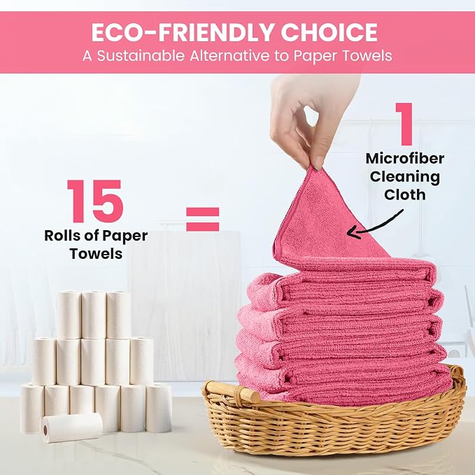 SIFANGKE Microfiber Cleaning Cloth, 12 Pack HotPink Cleaning Rags - Image 6