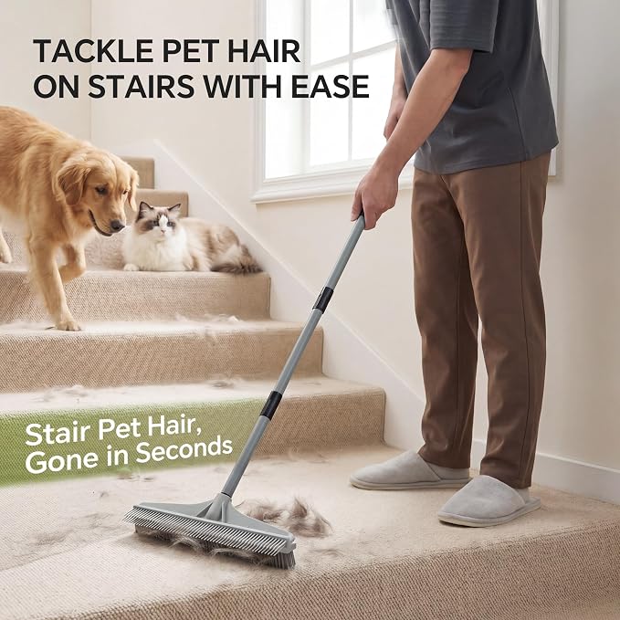 Walensee Carpet Brush for Pet Hair Removal, 2 in 1 Carpet Rake & Rubber Broom - Image 2