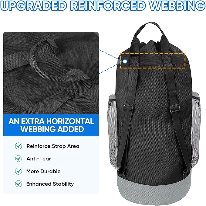 BALEINE 2PK 120L Laundry Bag Backpack, 900D Oxford Fabric Large Travel Laundry - Image 2