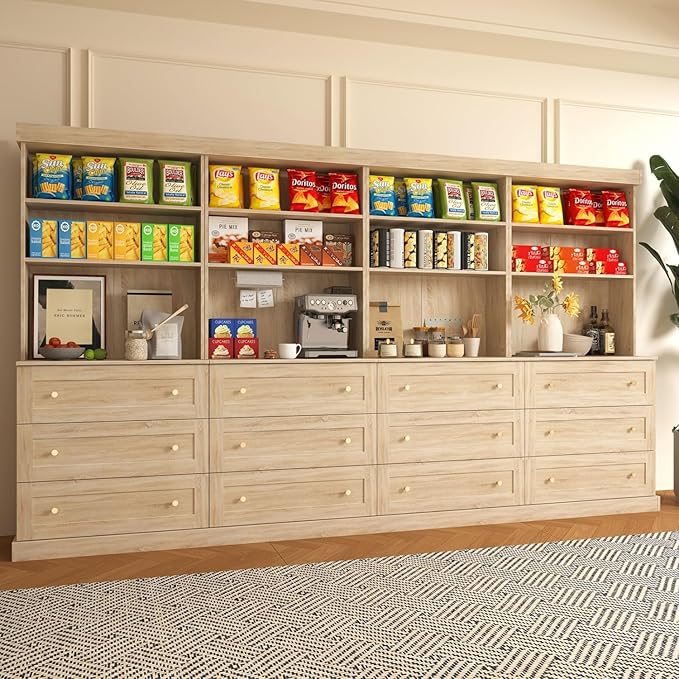71" Tall Farmhouse Kitchen Pantry, Large Storage Cabinet with Drawers, Freestanding Coffee Bar Hutch with Microwave Stand, Adjustable Shelves for Kitchen, Living Room, Brown 4 Pcs
