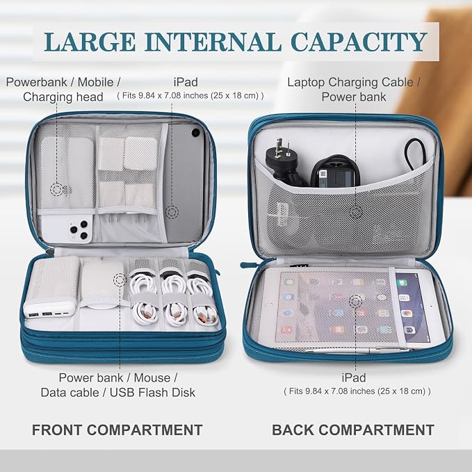FYY Electronic Organizer, Travel Tech Pouch Bag, Extra Large, Dark Green | - Image 3