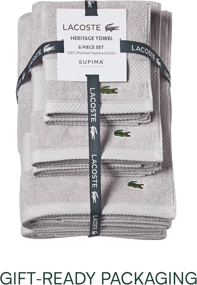 Lacoste Heritage Supima Cotton 6-Piece Towel Set, Micro Chip | Highly Absorbent - Image 5
