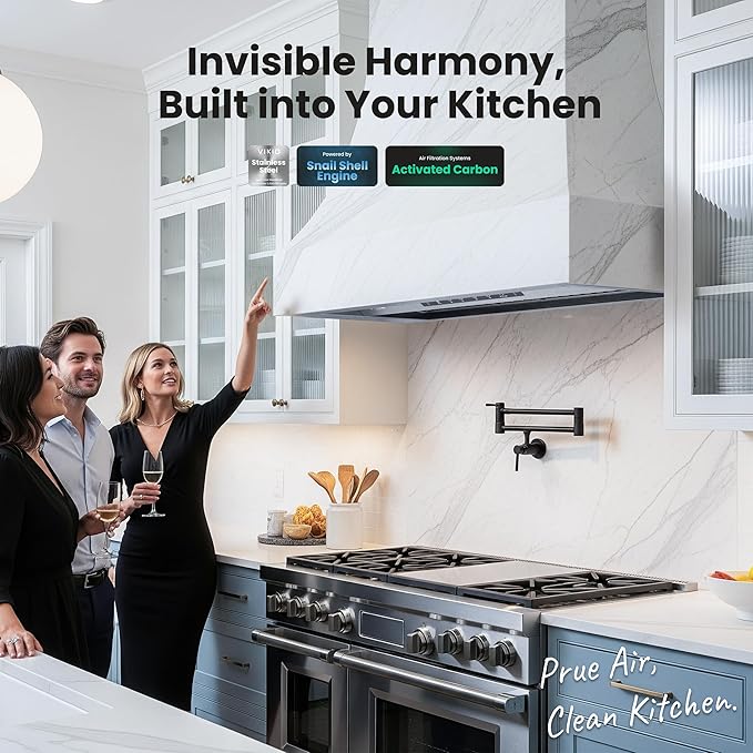 VIKIO HOMERange Hood Insert/Built-in 36 Inch, Kitchen Hood with 980 CFM, 3-Speed, Ducted/Ductless Convertible, Stainless Steel Vent Hood/Gesture/Touch Control, 3 Pcs Baffle Filters with Handlebar
