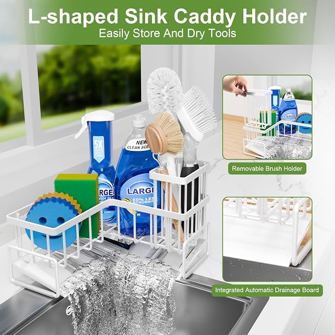 Fikoksol Large Sponge Holder for Kitchen Sink, 90-Degree Sink Caddy Storage - Image 4