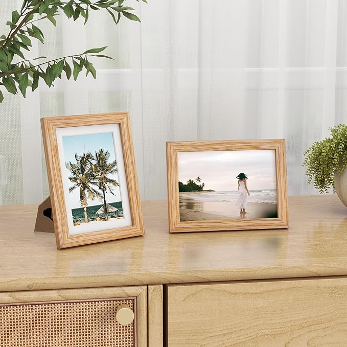 Fun Memories 5x7 Picture Frame, Solid Oak Wood 5 x 7 Frame with Plexiglass, 5 by 7 Photo Frame for Wall & Tabletop Display, 5x7 Picture Frame Matted to 4x6, Natural Oak Color, 1 Pack