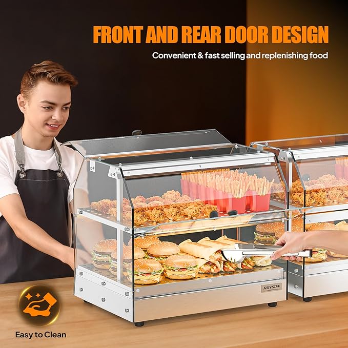 Bonnlo Commercial Food Warmer Display Pizza Warmer, 2-Tier Electric Countertop Food Warmer with LED Acrylic Door Removable Shelves Temp Control, Food Display Warmer for Buffet Restaurant, 120V 300W