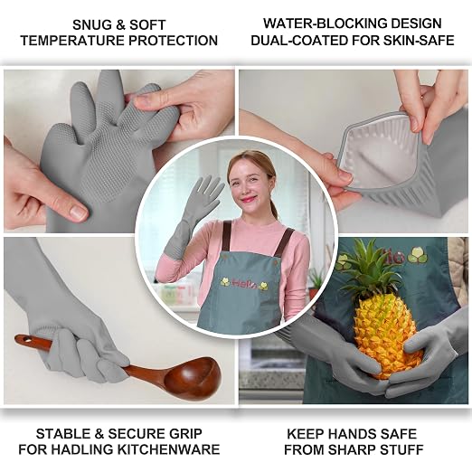 Rubber Dishwashing Gloves, Non-Slip Kitchen, 3 Pairs | Korean natural latex - Image 2