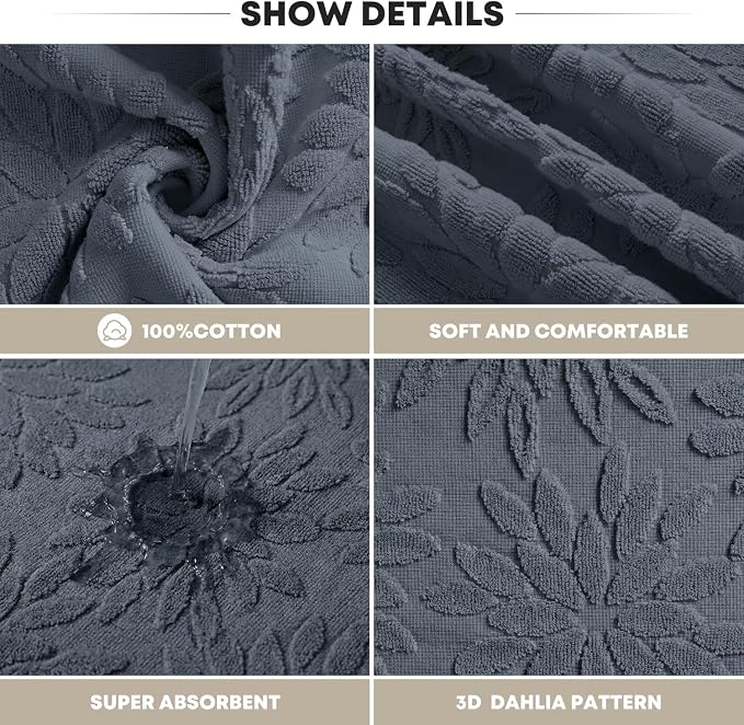 Artoid Mode 2 Pcs Grey 3D Dahlia Floral Jacquard Hand Towels - Image 6