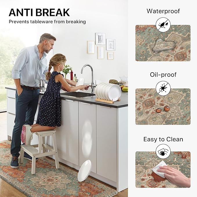 GENIMO Kitchen Mats for Floor 2PCs, Washable Anti Fatigue Mat for Cushioned, 17.3"x59"+17.3"x30", Waterproof Kitchen Rugs, Non Slip Comfort Standing Mat Rug for Home, Sink, Laundry, Multi
