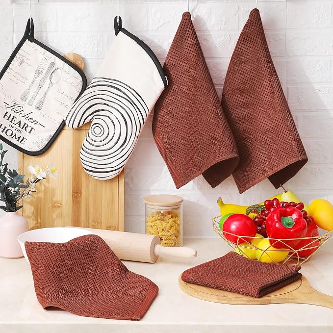 Homaxy 100% Cotton Waffle Weave Kitchen Dish Cloths 6-Pack, Rust | 12 x 12 - Image 6