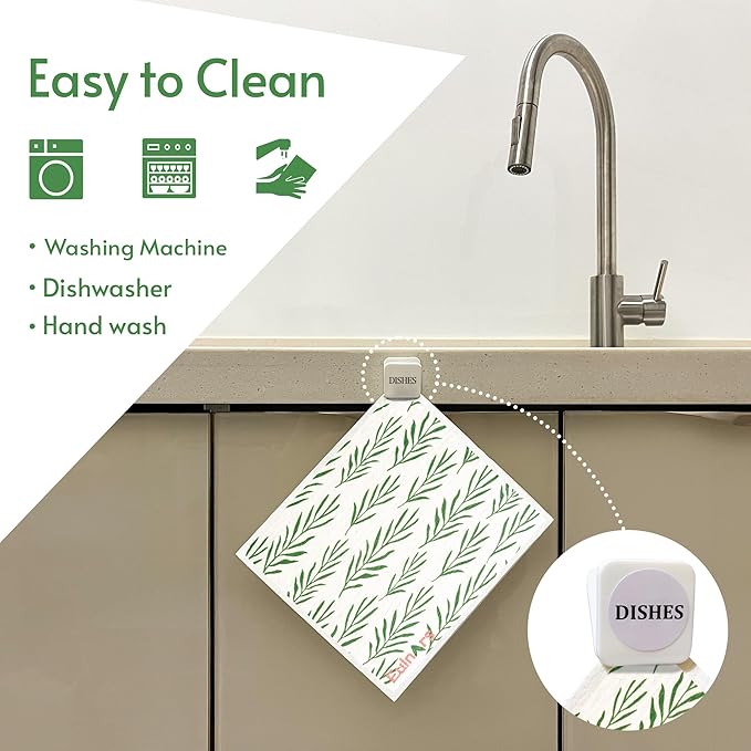 Eulnars Swedish Dishcloths for Kitchen, 8 Pack Green Reusable Paper Towels - Image 2